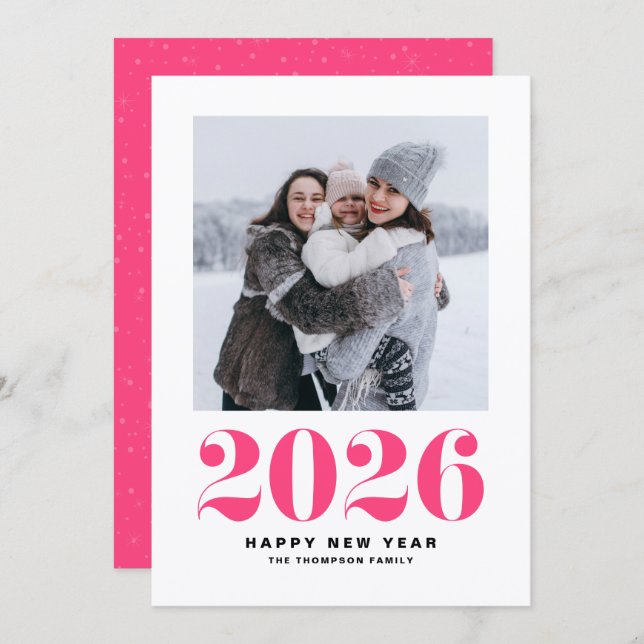 Cartes Pour Fêtes Annuelles Typographie rose moderne 2024 Bonne année photo (Devant / Derrière)