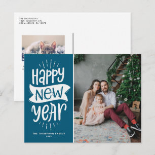 Cartes Pour Fêtes Annuelles Typographie rustique Bleu Bonne Année Photo