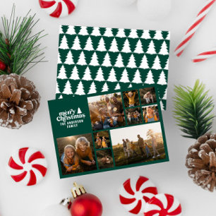 Cartes Pour Fêtes Annuelles Typographie verte rétro moderne multi photo