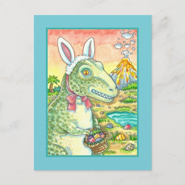 CARTES POUR FÊTES ANNUELLES TYRANNOSAURUS, CUTE T-REX, EASTER BUNNY DINO (Devant)