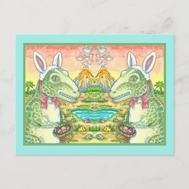 CARTES POUR FÊTES ANNUELLES TYRANNOSAURUS, CUTE T-REX, EASTER BUNNY DINO (Devant)