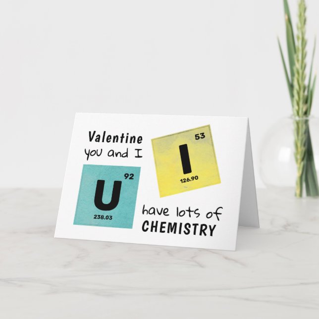 Cartes Pour Fêtes Annuelles U et I Chimie de table périodique Valentine Nom H (Devant)