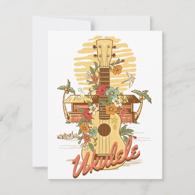 Cartes Pour Fêtes Annuelles Ukulele - Souvenirs d'été d'Hawaii (Devant)