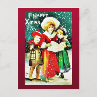 Cartes Pour Fêtes Annuelles Un accueil de noël avec trois enfants, deux chante