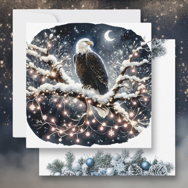 Cartes Pour Fêtes Annuelles Un aigle au-dessus d'une branche remplie de neige  (Créateur téléchargé)