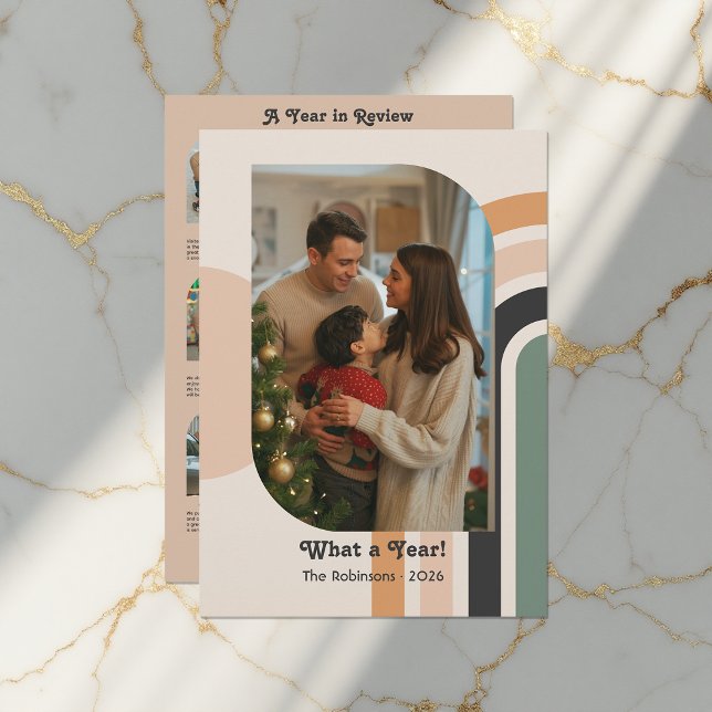 Cartes Pour Fêtes Annuelles Un an d'évaluation 12 Photo Collage Retro Holiday (A Year in Review 12 Photo Collage Retro Holiday Card)