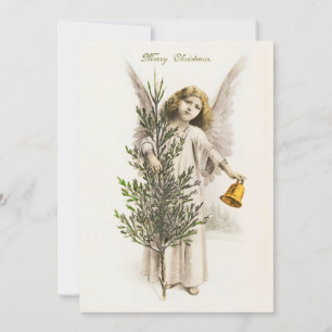 Cartes Pour Fêtes Annuelles Un ange tenant une cloche de Noël Vintage