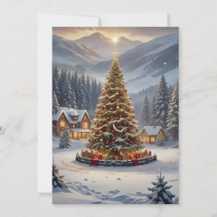 Cartes Pour Fêtes Annuelles Un arbre de Noël festif dans un village de montagn