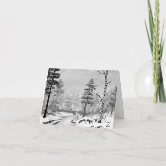 Cartes Pour Fêtes Annuelles Un beau paysage d'hiver, scène enneigée. (Devant)