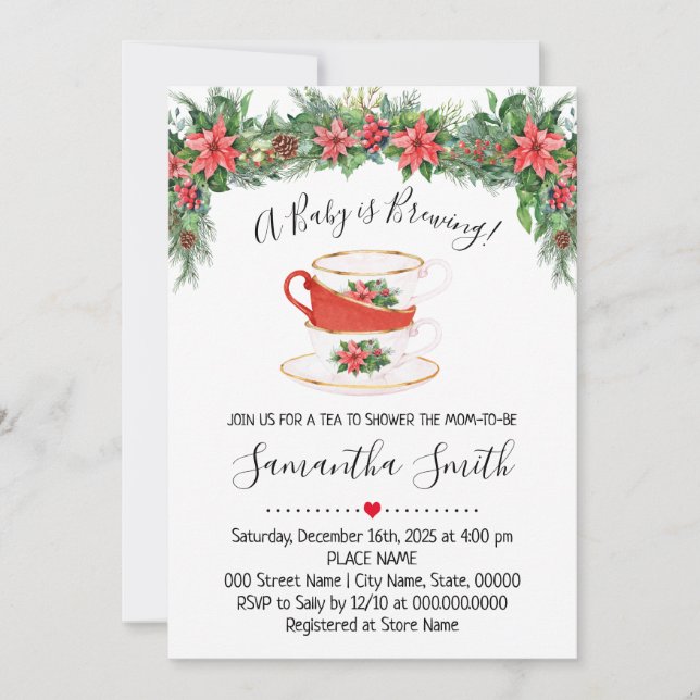 Cartes Pour Fêtes Annuelles Un bébé brasse un Baby shower de thé de Noël (Devant)