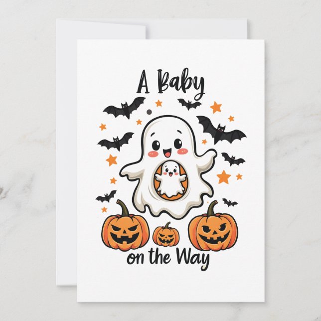 Cartes Pour Fêtes Annuelles Un bébé sur le chemin Pastel Ghost Pregnancy Hallo (Devant)