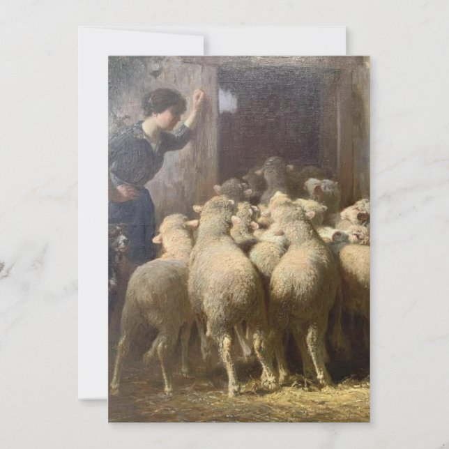 Cartes Pour Fêtes Annuelles Un berger, son chien et son mouton dans une grange (Devant)