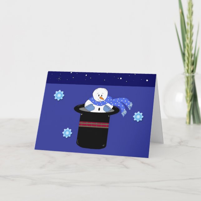 Cartes Pour Fêtes Annuelles Un bonhomme de neige au chapeau (Devant)