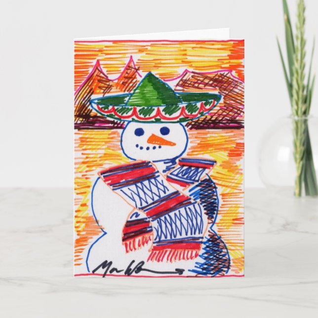Cartes Pour Fêtes Annuelles Un bonhomme de neige au Mexique en pause Noël (Devant)