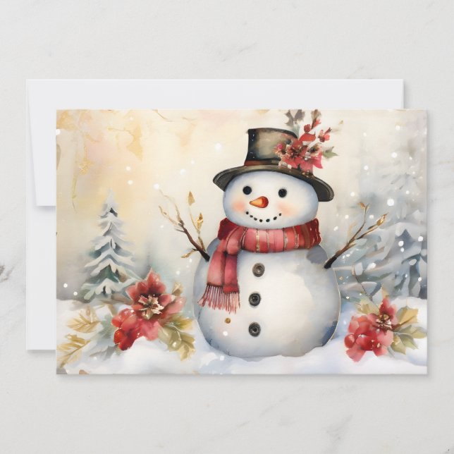 Cartes Pour Fêtes Annuelles Un bonhomme de neige dans un Noël de Casquette noi (Devant)