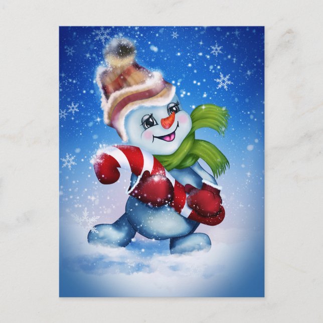 Cartes Pour Fêtes Annuelles Un bonhomme de neige festif (Devant)