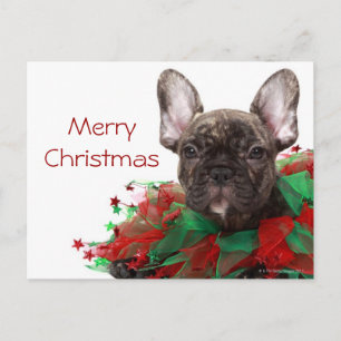 Cartes Pour Fêtes Annuelles Un bulldog français portant un collier de Noël