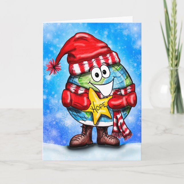 Cartes Pour Fêtes Annuelles Un caricature du monde de l'espoir (Devant)