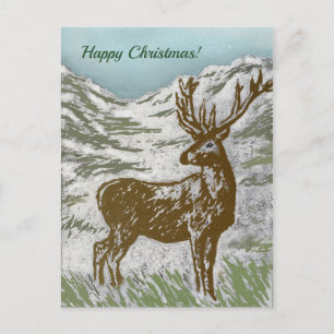 Cartes Pour Fêtes Annuelles Un cerf écossais en verre neigeux Imprimer Joyeux 