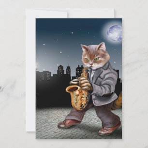 Cartes Pour Fêtes Annuelles Un chat la nuit
