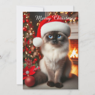 Cartes Pour Fêtes Annuelles Un chat siamois avec un chapeau de Père Noël