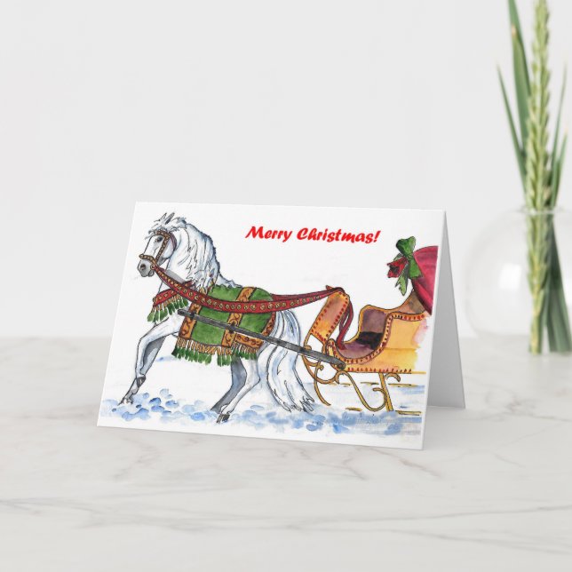 Cartes Pour Fêtes Annuelles Un cheval Sleigh ouvert (Devant)