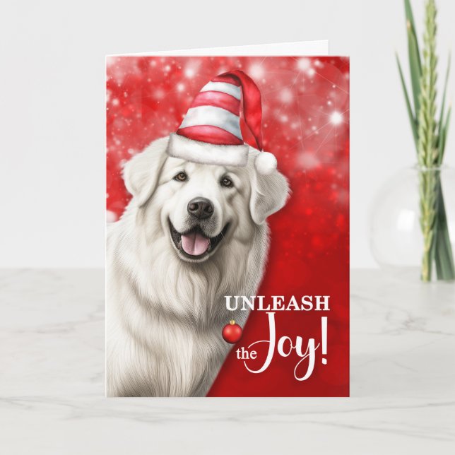 Cartes Pour Fêtes Annuelles Un chien des Pyrénées dévoile la joie Noël (Devant)