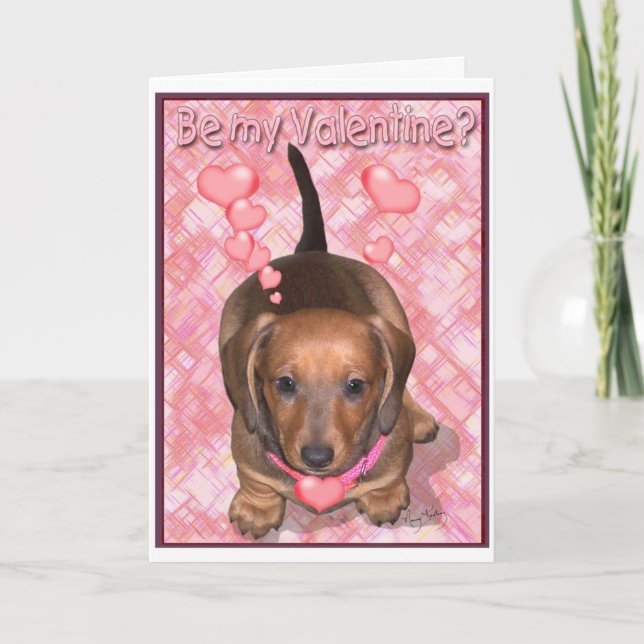 Cartes Pour Fêtes Annuelles Un chiot de Valentine Doxie (Devant)