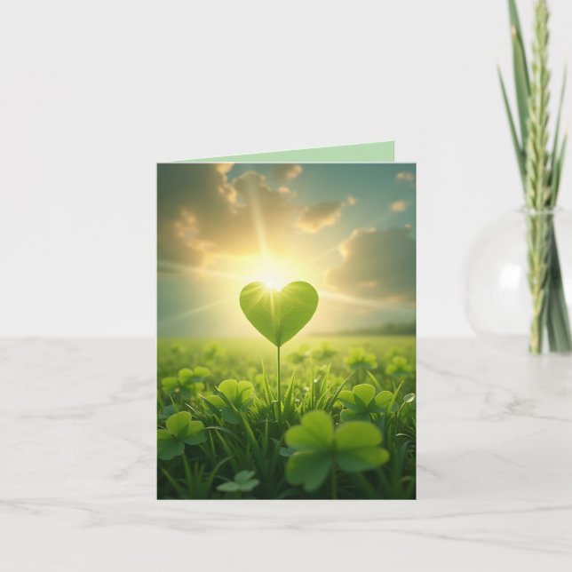 Cartes Pour Fêtes Annuelles Un coeur shamrock tendre sous le ciel du soir (Devant)
