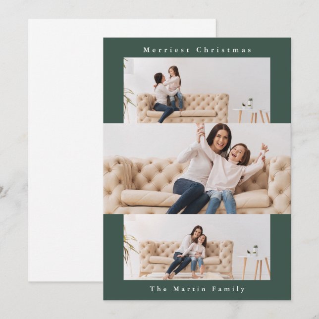 Cartes Pour Fêtes Annuelles Un collage vert moderne avec Three Photos (Devant / Derrière)