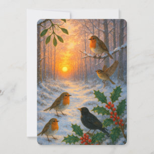 Cartes Pour Fêtes Annuelles Un coucher de soleil dans une forêt enneigée en hi