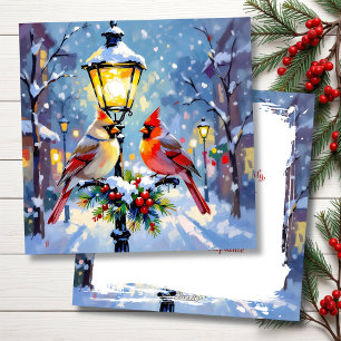 Cartes Pour Fêtes Annuelles Un couple de cardinaux de Noël sucré sur un lampad