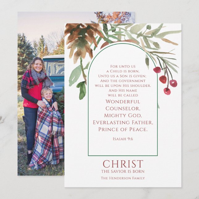 Cartes Pour Fêtes Annuelles Un enfant est né Photo Noël (Devant / Derrière)