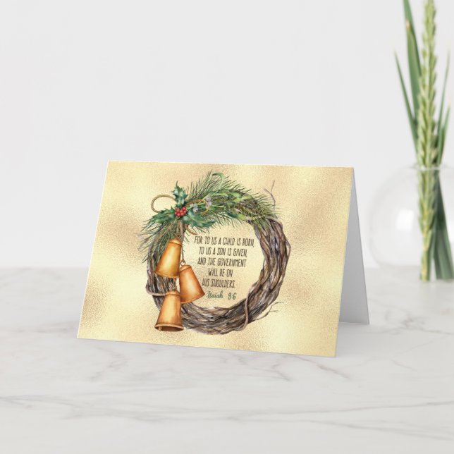Cartes Pour Fêtes Annuelles UN FILS DONNÉ Écriture de Noël Wreath Élégant (Devant)