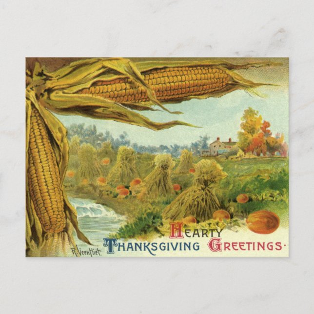 Cartes Pour Fêtes Annuelles Un grand Thanksgiving ; Corn indien et Haystaches (Devant)