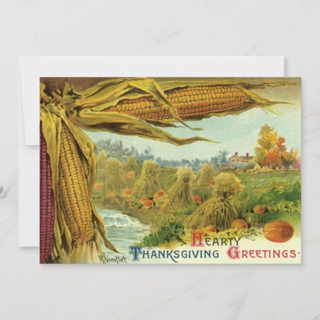 Cartes Pour Fêtes Annuelles Un grand Thanksgiving ; Corn indien et Haystaches (Devant)