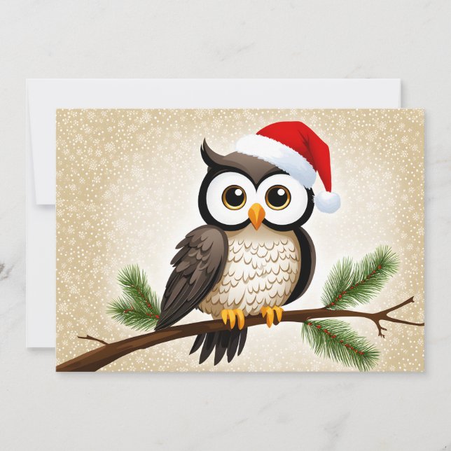 Cartes Pour Fêtes Annuelles Un hibou de Noël sur un Arrière - plan d'or (Devant)