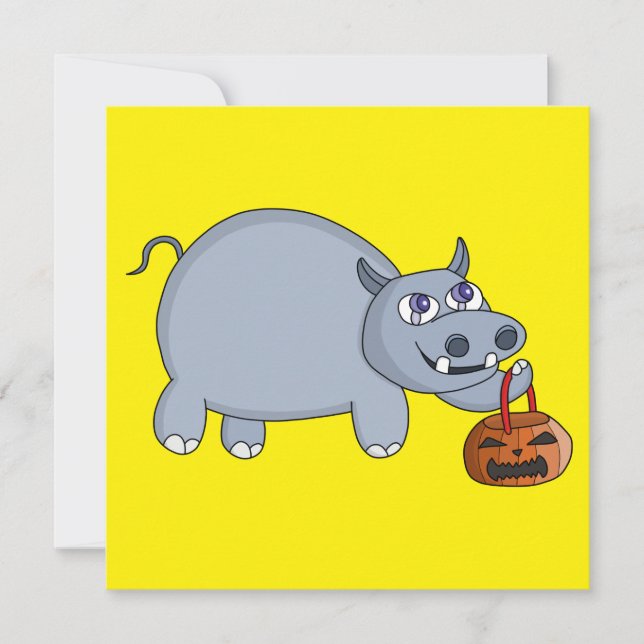 Cartes Pour Fêtes Annuelles Un hippopotame avec un sac de citrouille (Devant)