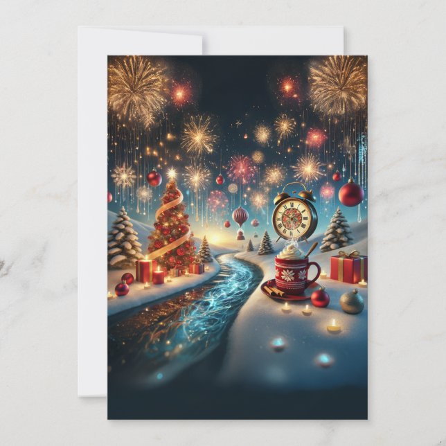 Cartes Pour Fêtes Annuelles Un hiver festif enchanté avec du chocolat chaud (Devant)