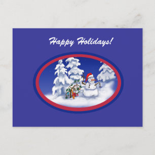 Cartes Pour Fêtes Annuelles Un homme de neige reçoit un cadeau de Noël