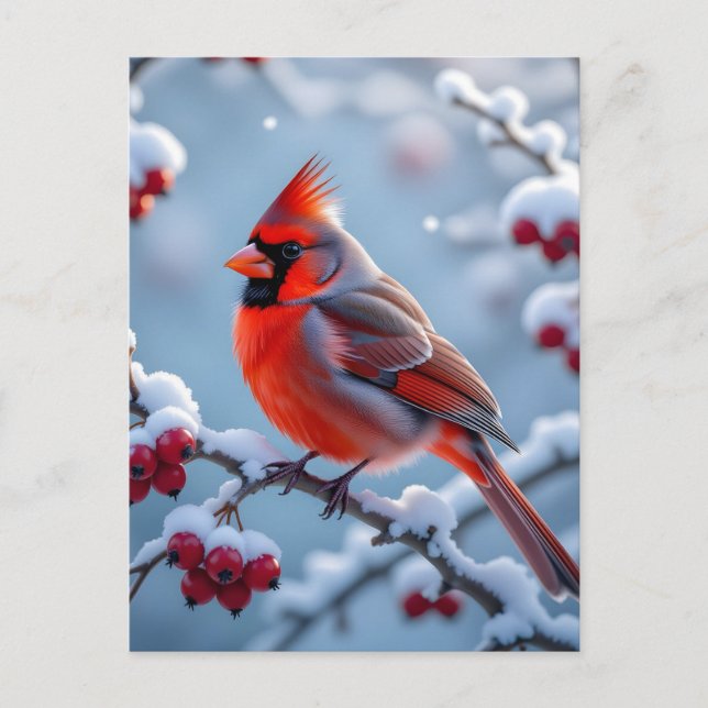 Cartes Pour Fêtes Annuelles Un joli cardinal sur un Noël enneigé (Devant)
