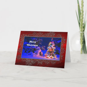 Cartes Pour Fêtes Annuelles Un joli sapin de Noël brille par la neige