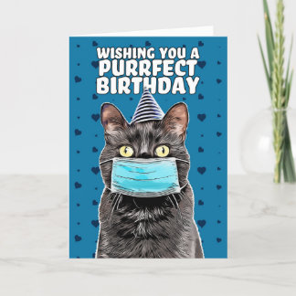 Cartes Pour Fêtes Annuelles Un joyeux chat-caricature au visage masqué pour l'