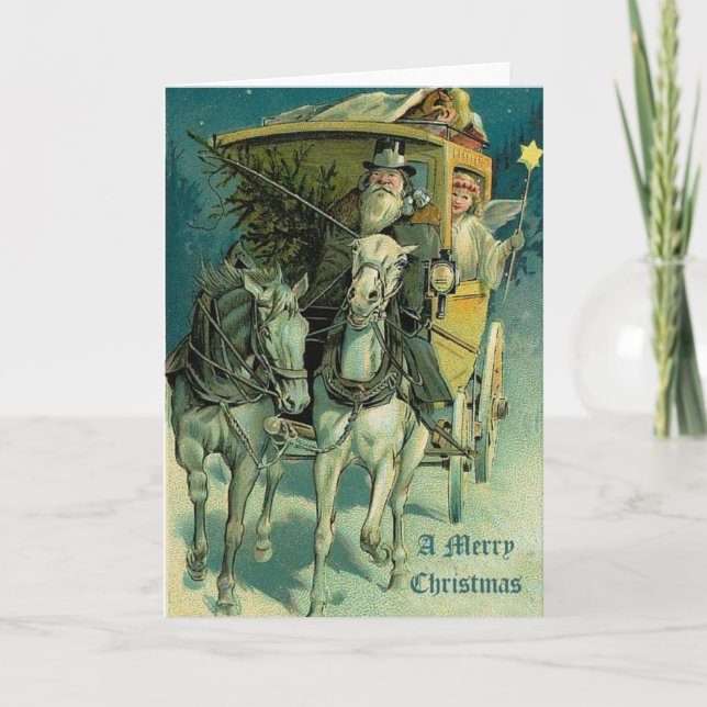 Cartes Pour Fêtes Annuelles Un joyeux cheval de Noël et transport (Devant)