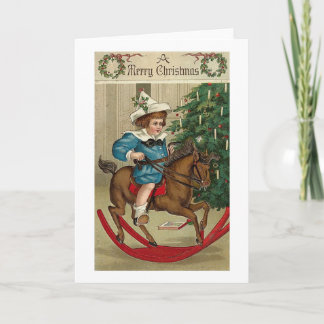 Cartes Pour Fêtes Annuelles Un joyeux enfant de Noël et un cheval à rochers