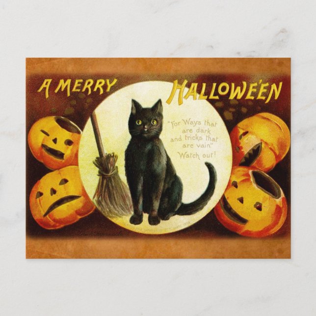 Cartes Pour Fêtes Annuelles Un joyeux Halloween du chat noir (Devant)