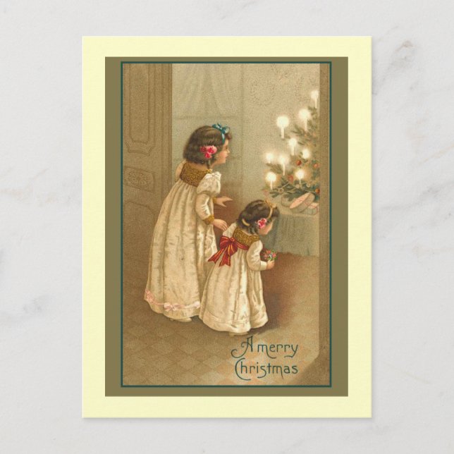 Cartes Pour Fêtes Annuelles Un Joyeux Noël Avec Deux Filles Victoriennes (Devant)