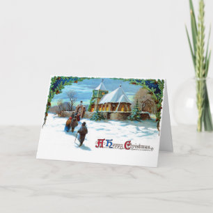 Cartes Pour Fêtes Annuelles Un joyeux Noël - Marcher jusqu'à l'église en neige