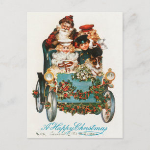 Cartes Pour Fêtes Annuelles Un joyeux NoëlLe Père Noël et les enfants en voitu