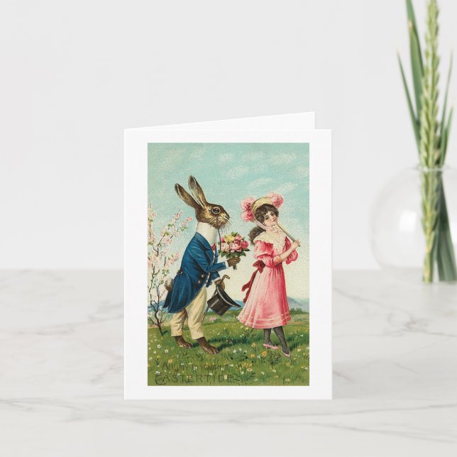 Cartes Pour Fêtes Annuelles Un lapin courtisé à la dame de Pâques (Devant)